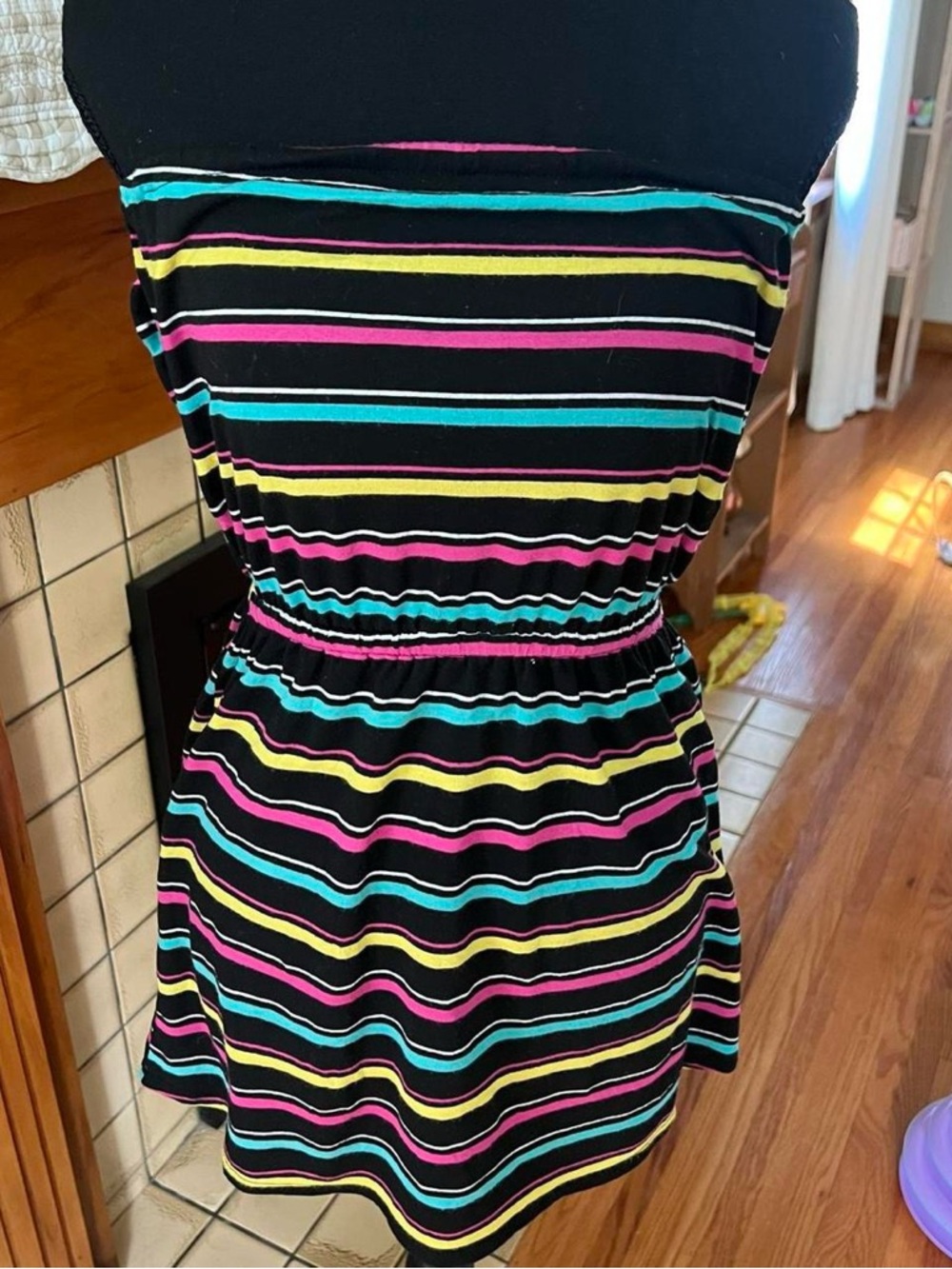 Y2k strapless Black and multi-coloured striped tube top